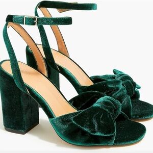 J crew size 9 block heel emerald green velvet knot ankle strap holiday BL574